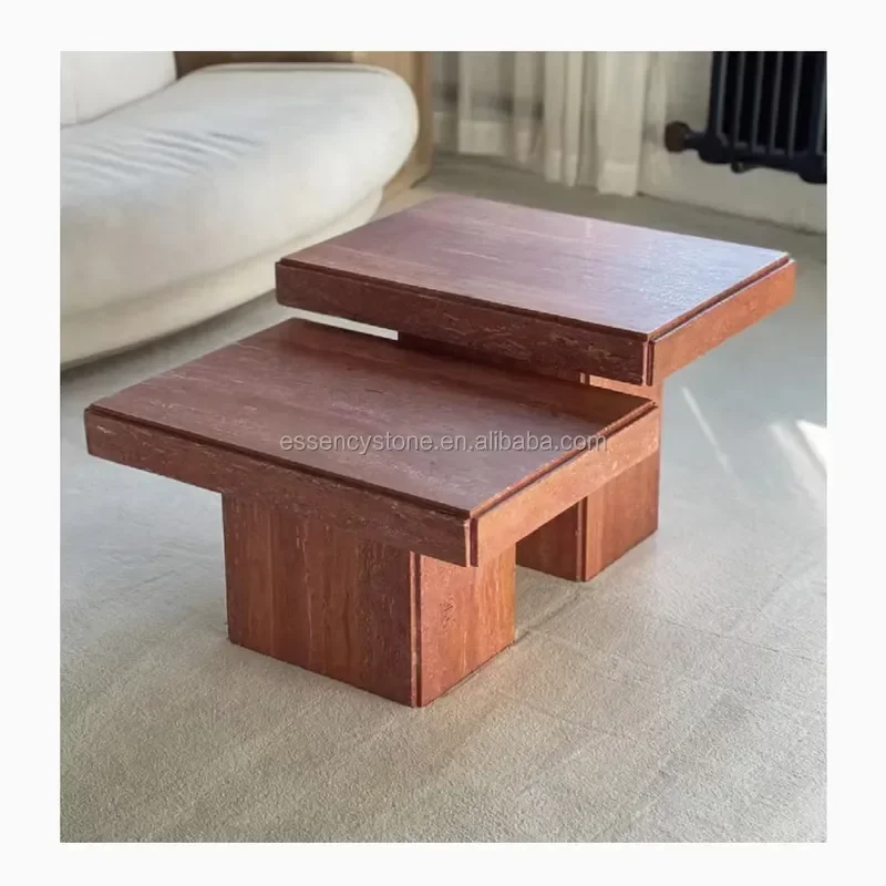 Modern Natural Red Honed Polished Travertine Eco-Friendly Coffee & Dining Table for Villa Customized