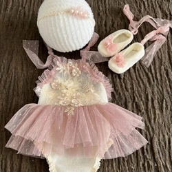 0-1 Month Baby Newborn Photography Props Girl Lace Princess Dress Outfit Romper Photo Clothing Headband Shoes Accessories