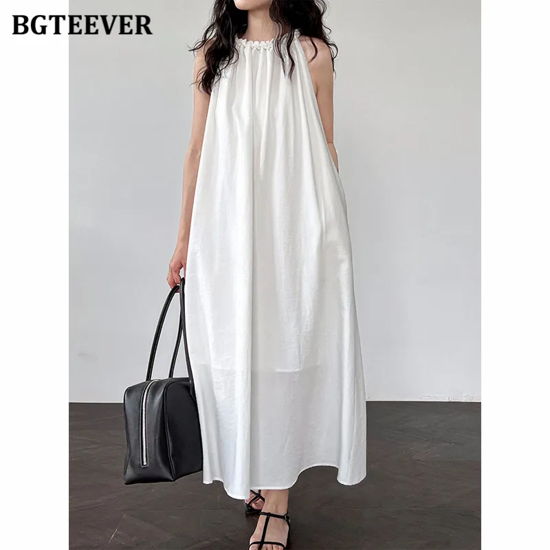 

BGTEEVER Casual Women Halter Women Dress Summer Cotton Loose Female A-line Dress
