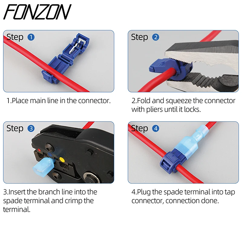 10Set konektor kawat tipe T Terminal kawat pengunci Snap-on Terminal Spade Pria terisolasi Terminal perbaikan jalur rusak