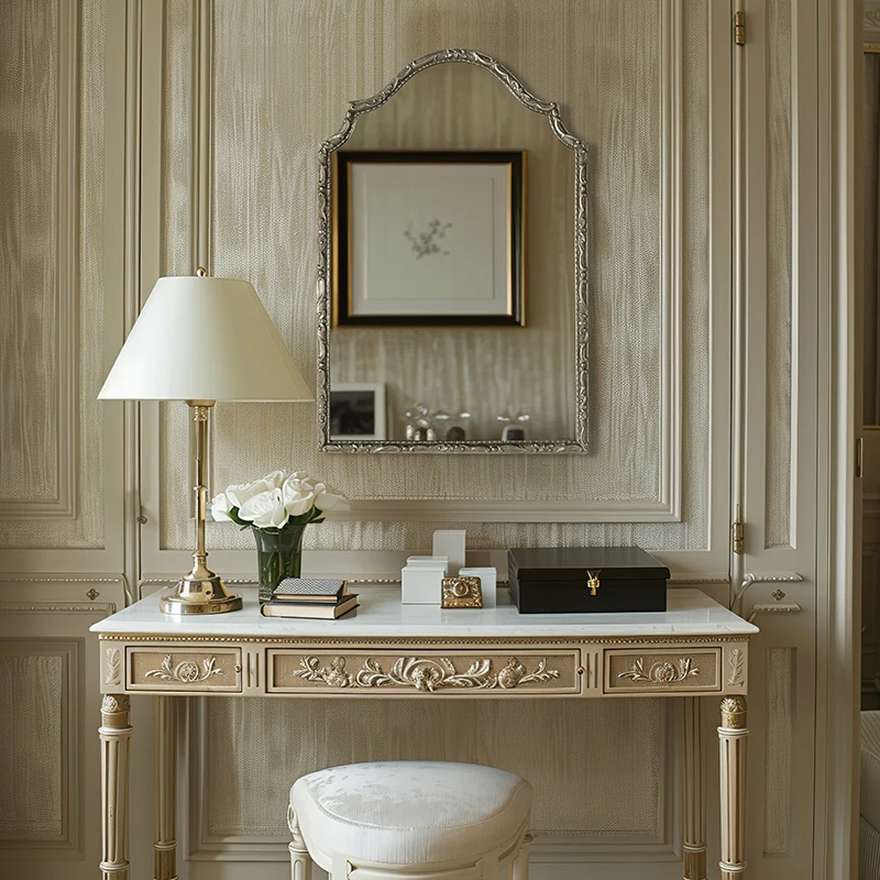 

French decorative mirror, light luxury, wall mounted, artistic atmosphere, makeup, bathroom, sunshine decoration, retro