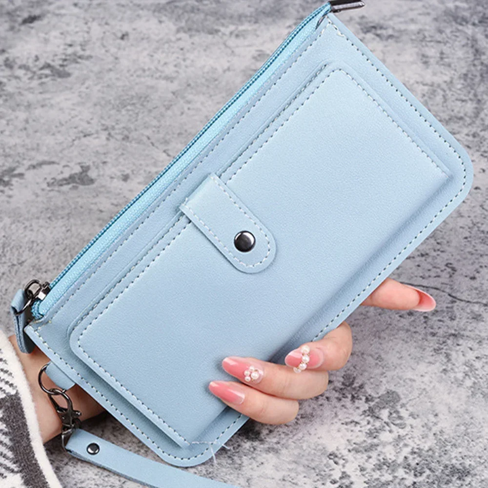 Cartera para mujer con bloqueo RFID de cuero PU con cremallera alrededor de la cartera, bolso de mano, bolso largo de viaje para mujer, patrón de letras de guirnalda