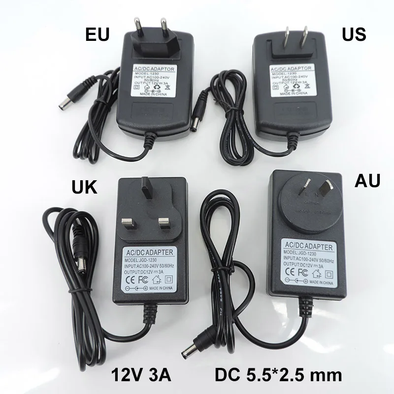 12V DC EU US AU UK Power Supply 12V 3A 3000MA Transformer AC 220V TO 12V AC Power Adapter LED Driver M20