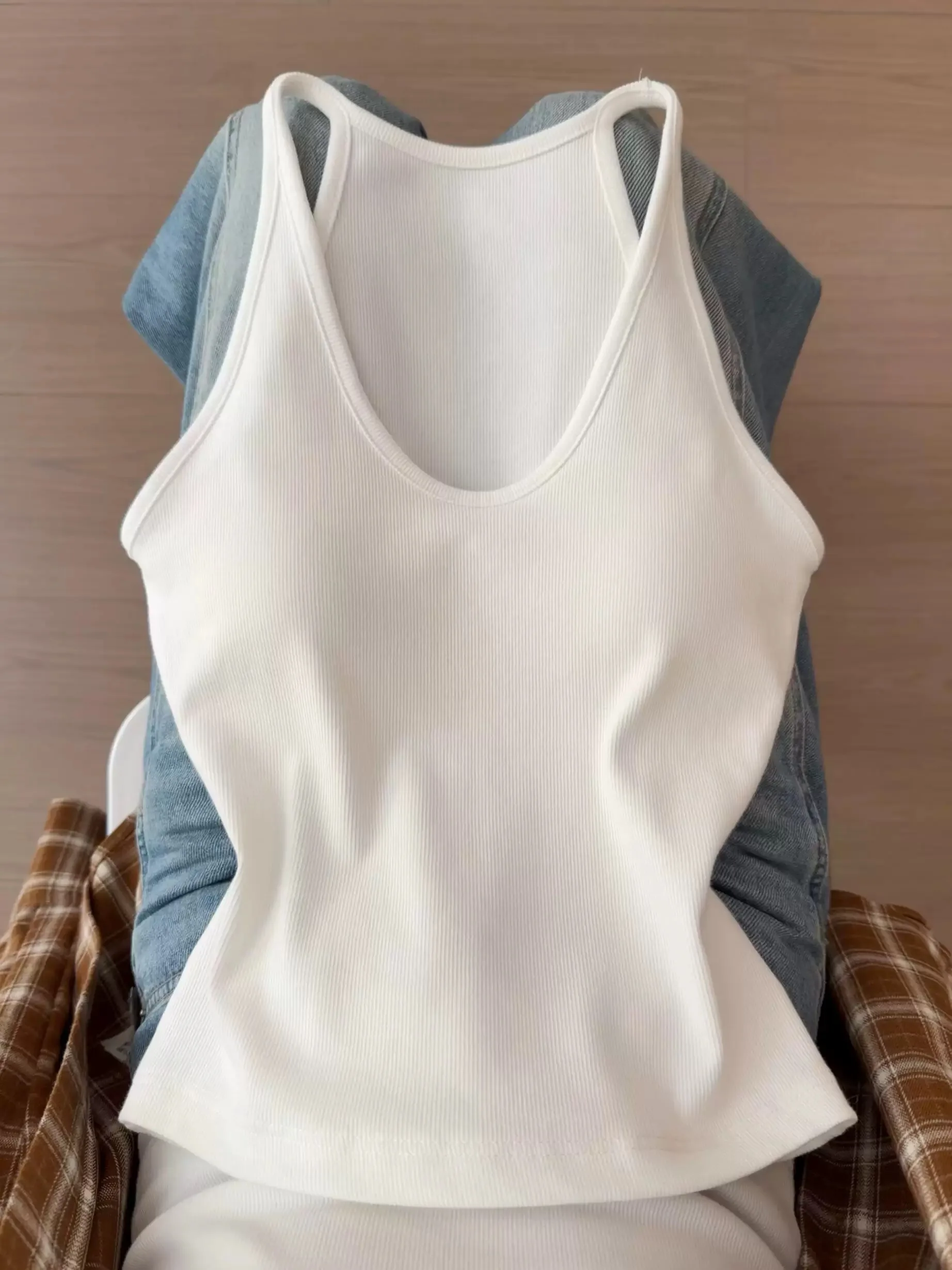 

Women's Cotton Blend Tank Top with Chest Pad U-Neck Strap Vest Spring Summer New Style plus Size Inner Wear Beauty Back Cover...