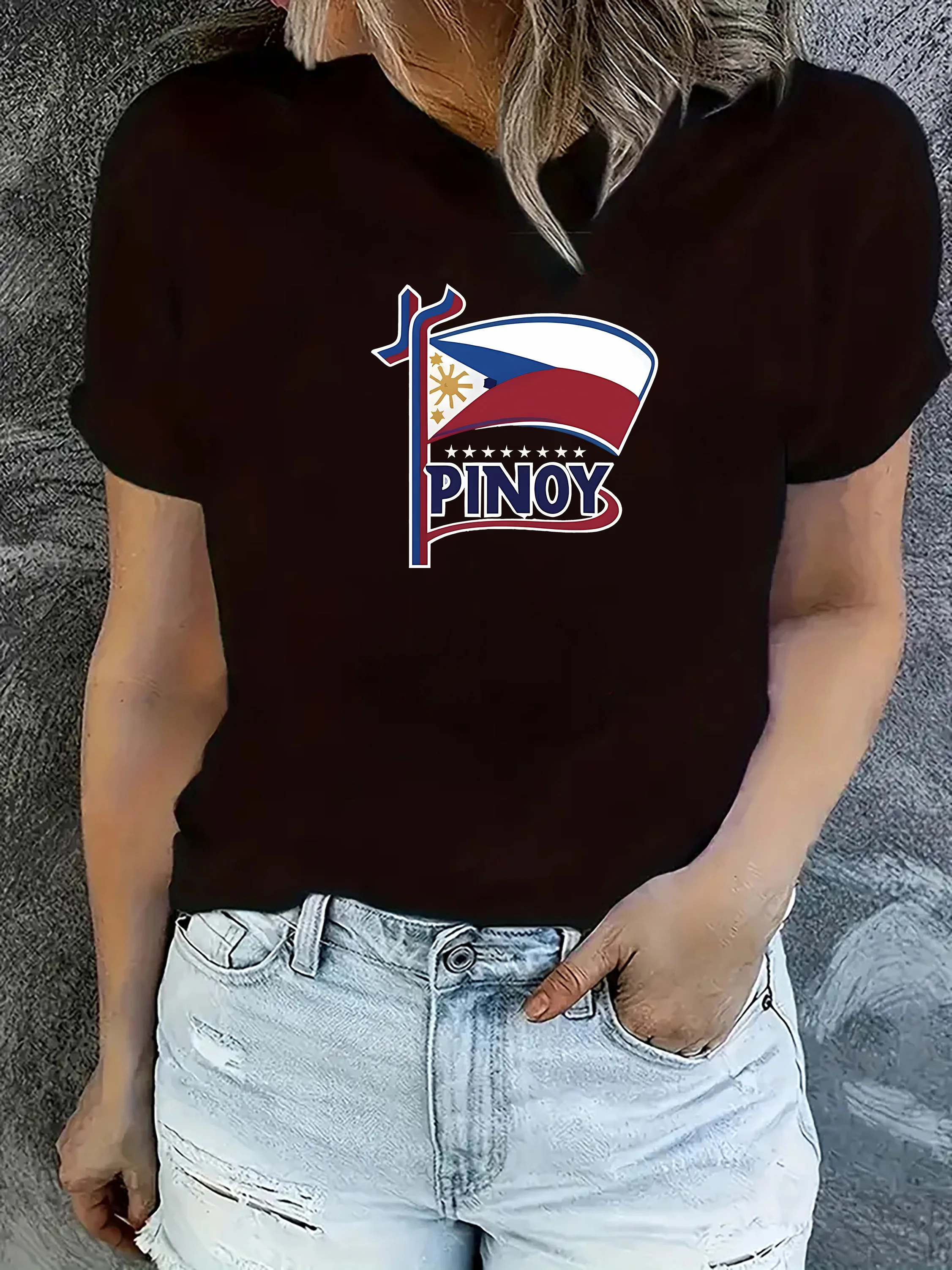 

Womens Casual Short Sleeve TShirt With Philippines Flag Graphic Round Neck Sporty Tee Breathable Top For Daily Wear And Exercise