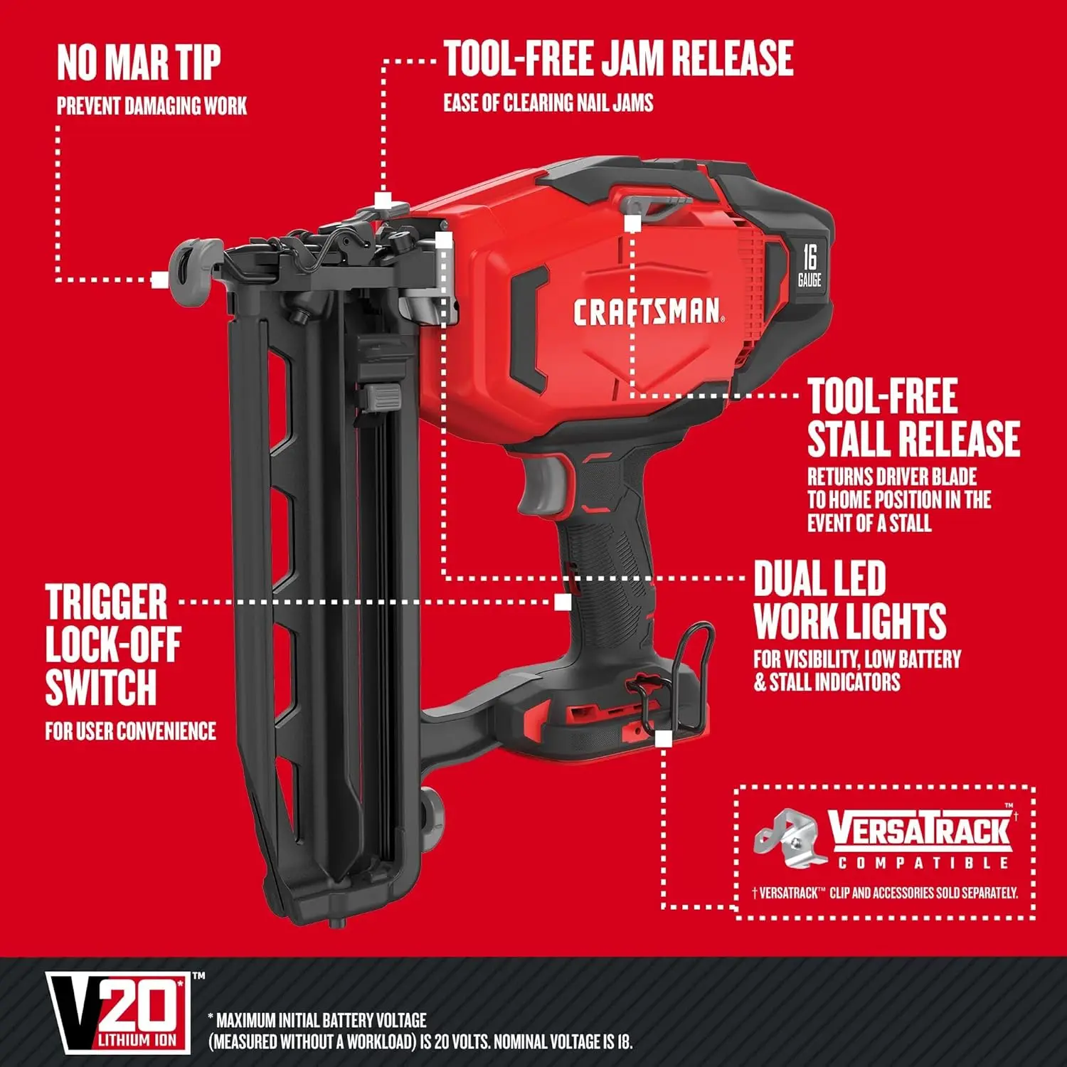 V20 Cordless Finish Nailer, 16 Gauge, Bare Tool Only (CMCN616B)