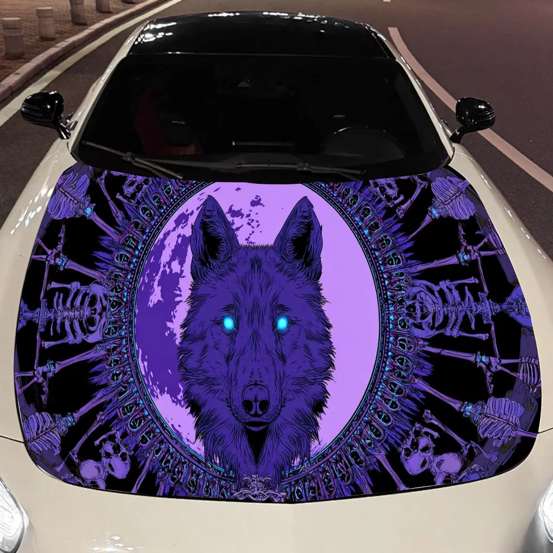 

Eerie Purple Wolf & Skull Car Engine Hood Sticker, Auto Vinyl Wraps, Waterproof Self-adhesive Vehicle Decal, Durable & Anti-scra