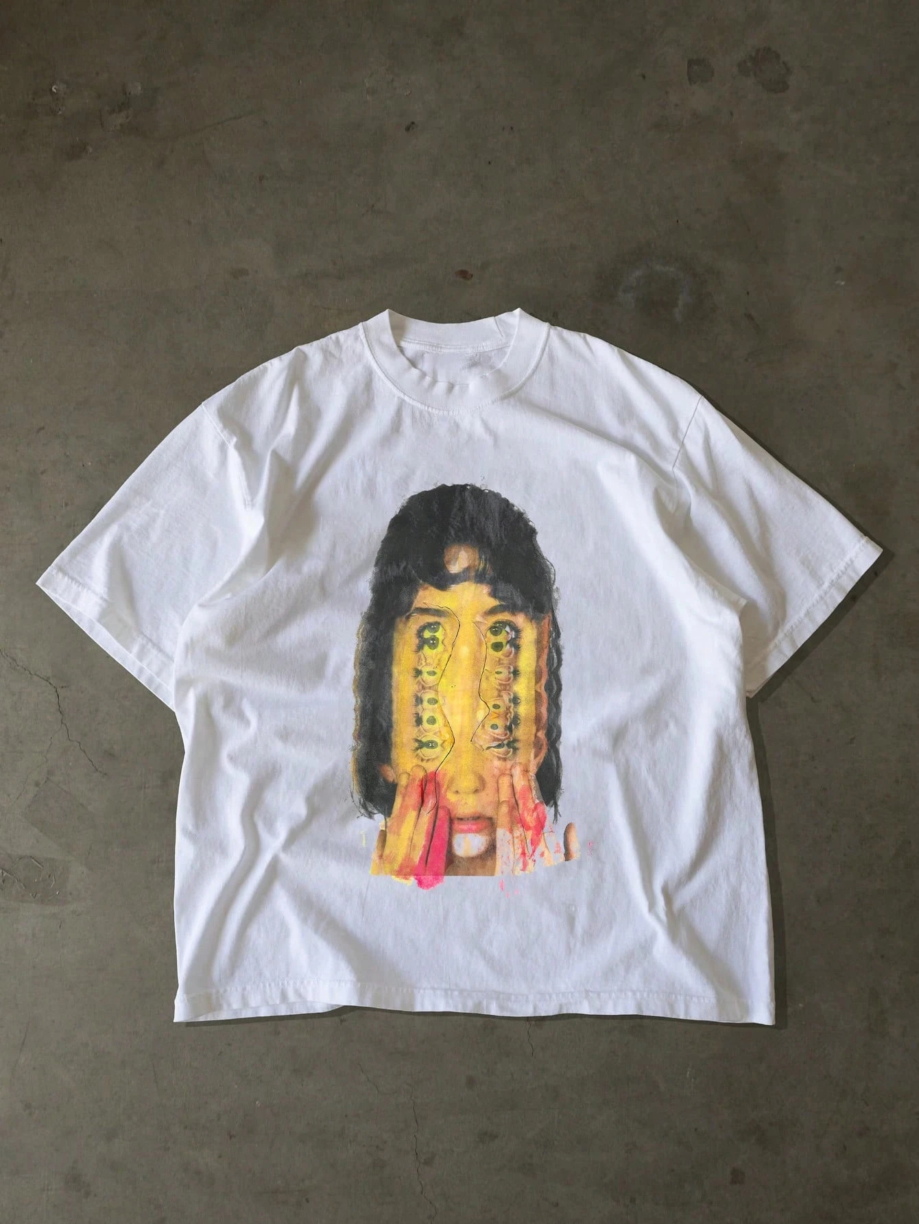 Weird Abstract Portrait Print T-Shirt Retro Grunge Loose Fit Casual Street Fashion Unisex Top