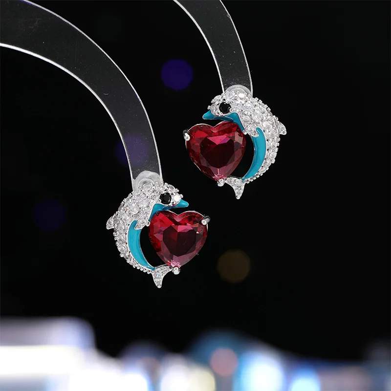 

Heart-shaped Dolphin Earrings s925 silver needle, versatile, personalized and creative stud earrings