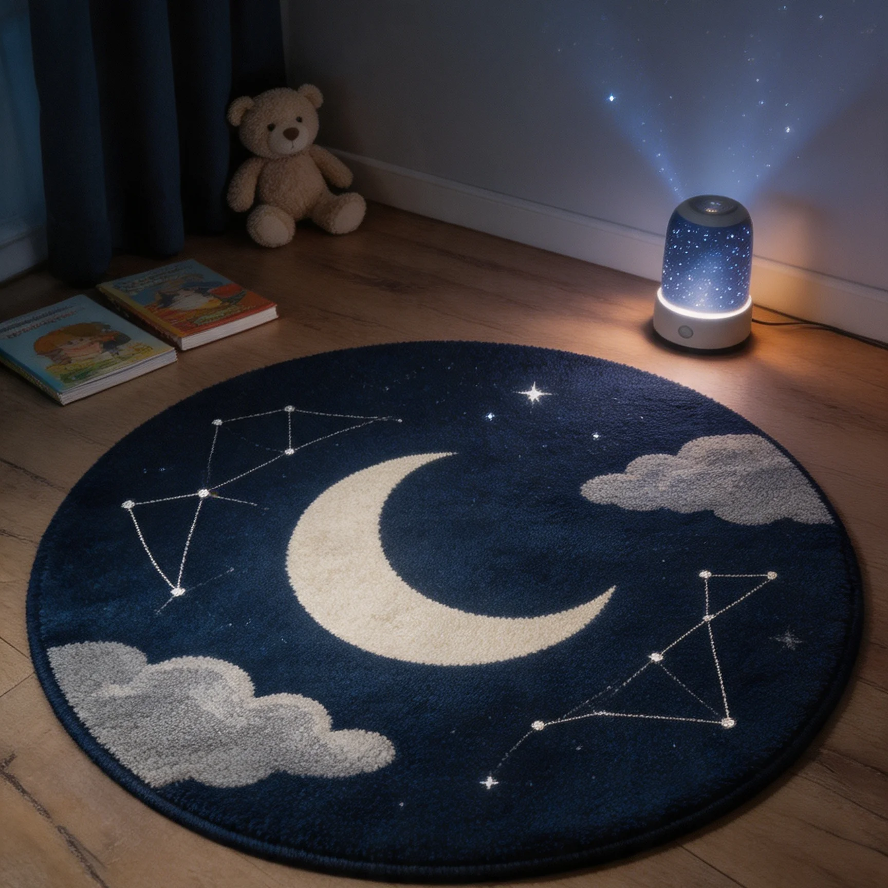 Moon Cami Rug Crescent Moon Round Felt NonSlip Carpet For Living Room Bedroom Bedside Constellation Galaxy Floor Mat