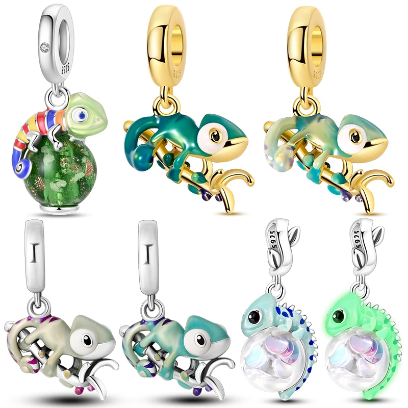 Hot Sale Chameleon Lizard Charm Beads Dangle Charms Fits 3mm Bracelet Necklace For Women Pendant Luxury DIY Fine Jewelry Making