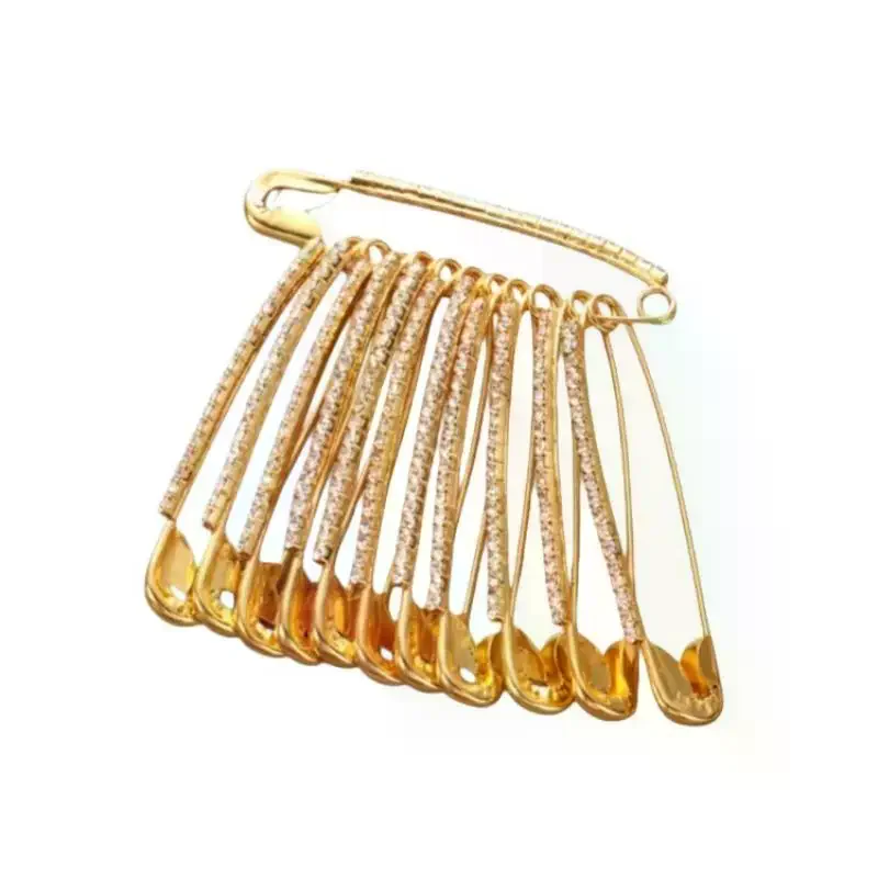 12Pcs Sparkly Safety Pin Brooch, Gold Silver Rhinestone Tassel Clothing Pins for Party
