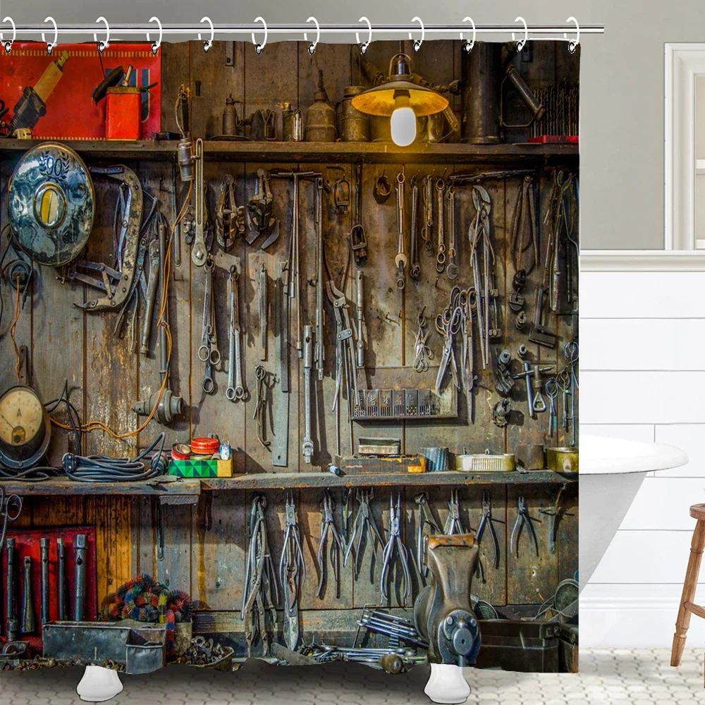 Nostalgic and Retro Industrial style Shower Curtain Rustic style Bathroom Curtains Polyester Fabric Home Decor Curtain
