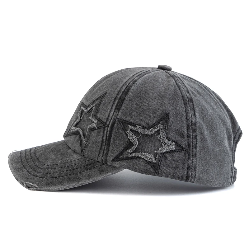 New Women\'s Five Pointed Star Design Washed Cotton Baseball Cap Fashion Street Dad Hat