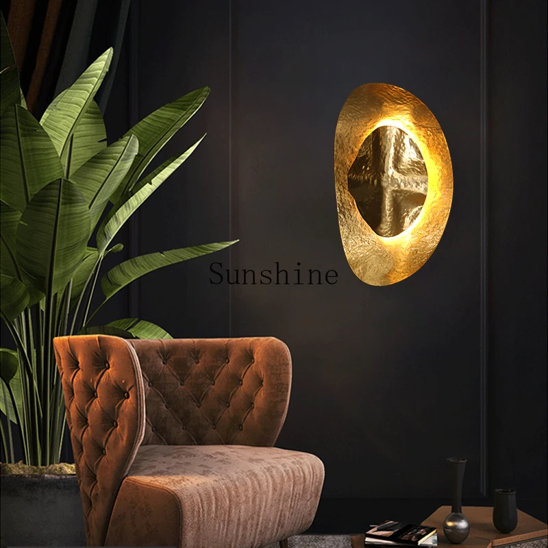 

Light luxury living room background wall wall lamp full copper bedroom TV sofa staircase entrance tea room