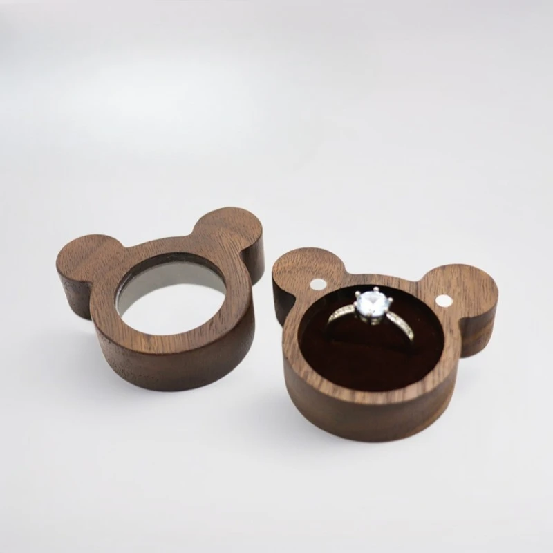 Caja de madera transparente para anillos, soporte de un solo anillo para boda, estuche organizador de joyas de madera maciza, caja expositora de joyería Vintage creativa