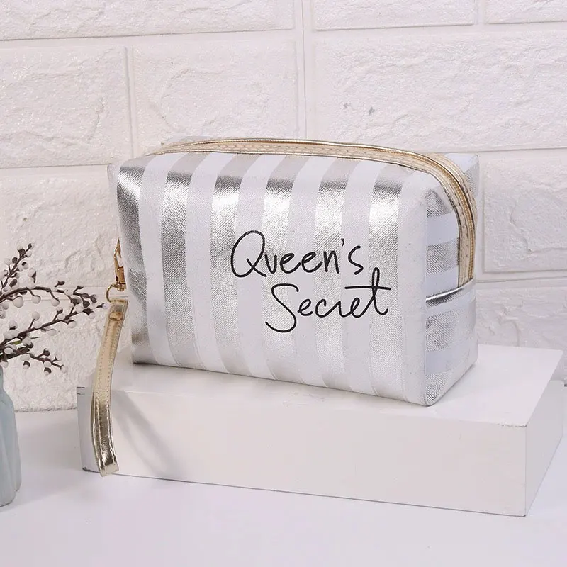 Striped Handheld Cosmetic Bag Waterproof Large Capacity Portable Storage Bag Portable Wash Bag