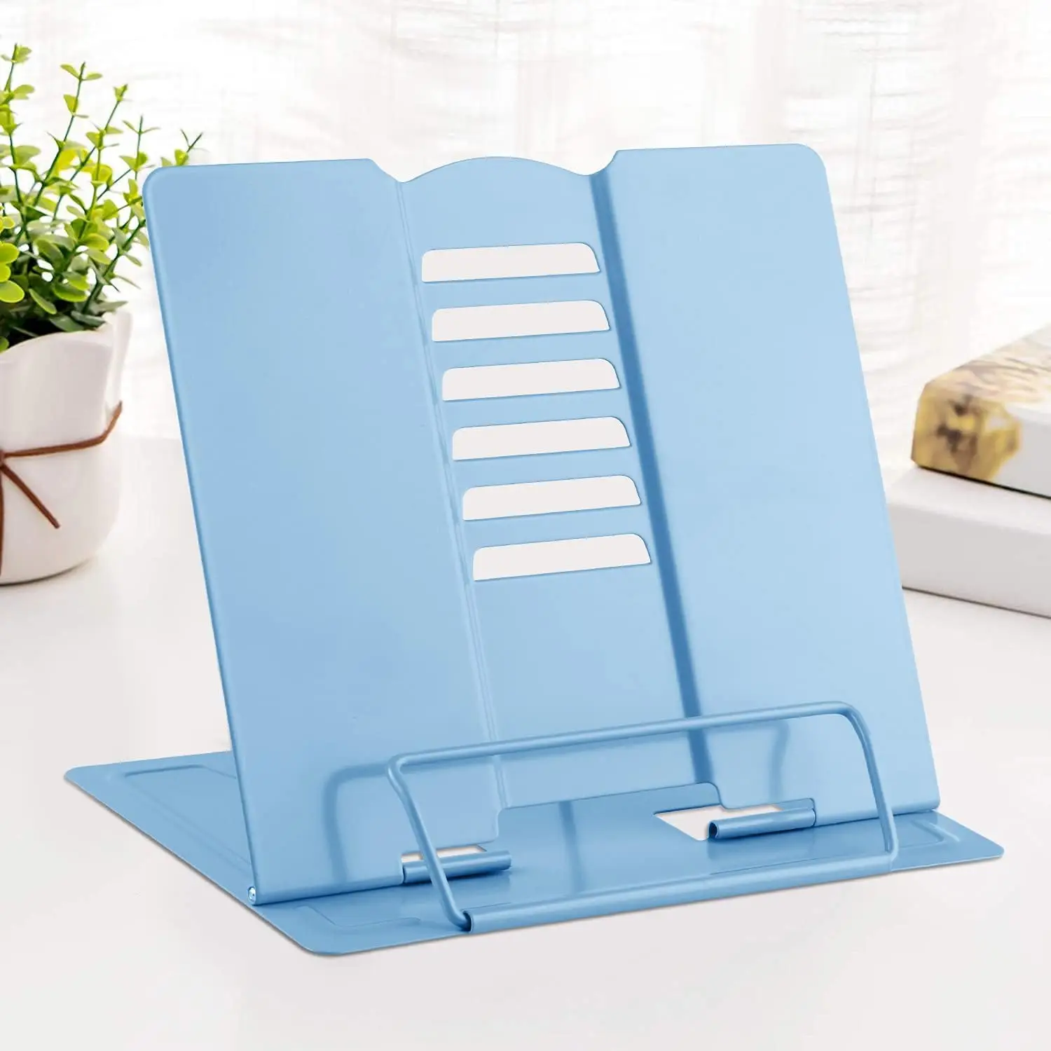 

Adjustable Metal Book Stand for Reading, Cookbook, Textbook - Light Blue
