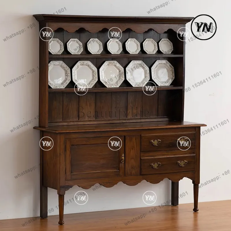Retro style solid wood display cabinet Middle and ancient style living room French storage cabinet