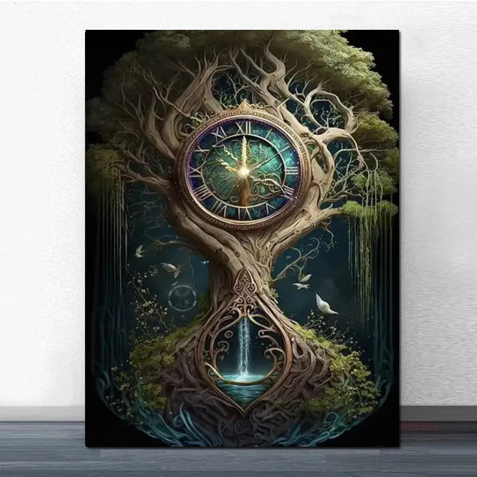 DIY 5D Diamond Painting Full Drill Clock Old Tree of Life Landscape Diamond Embroidery Portrait Cross Stitch Home Decor H532