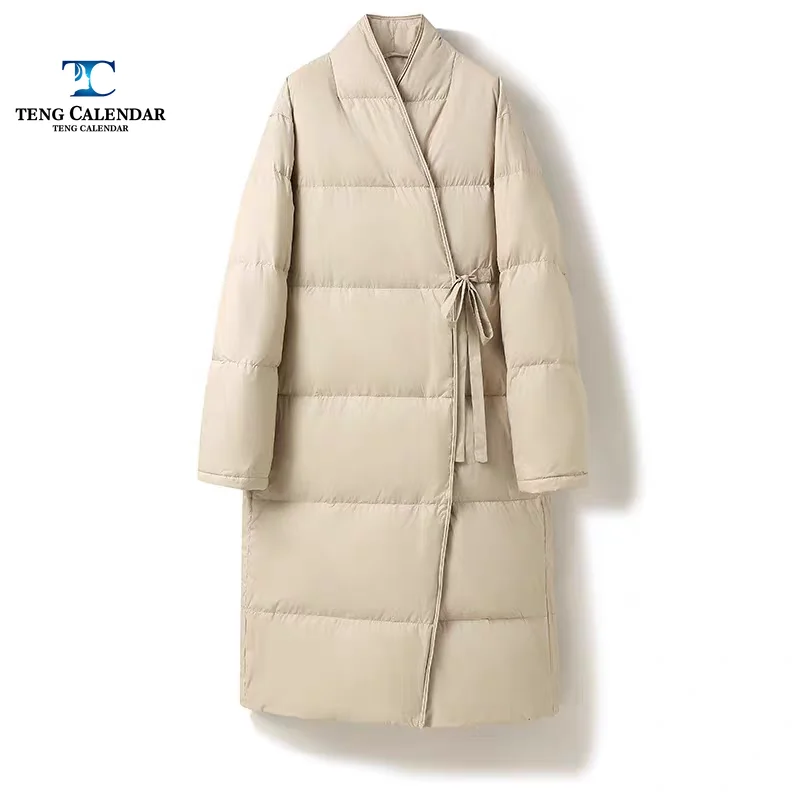 Jaqueta elegante, novo estilo chinês longo estilo ocidental jaqueta de pato branco, novo estilo de inverno 2025 feminino