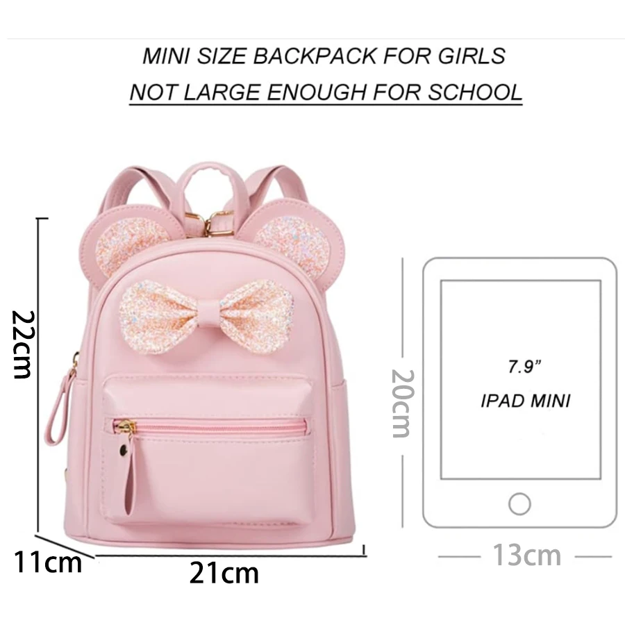 Fashionable and cute mini backpack for children with sequins, bow, mouse ear bag, small travel shoulder backpack suitable for gi