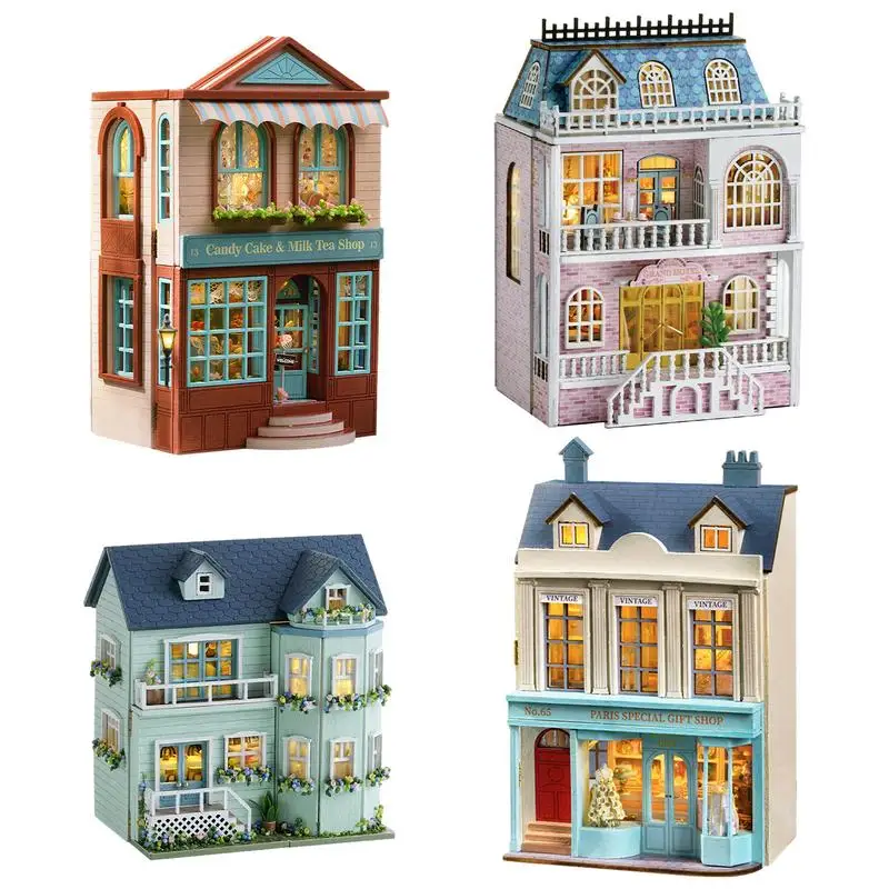 Diy Mini Wooden Dollhouse With Furniture Light Doll House Casa Miniature Items maison For Toys Girl Birthday Gifts