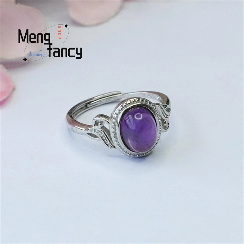 Natural Amethyst Exquisite Ring Purple Colour Treasure Vintage Charms Fashion Fine Jewelry High-grade Luxury Couple Holiday Gift