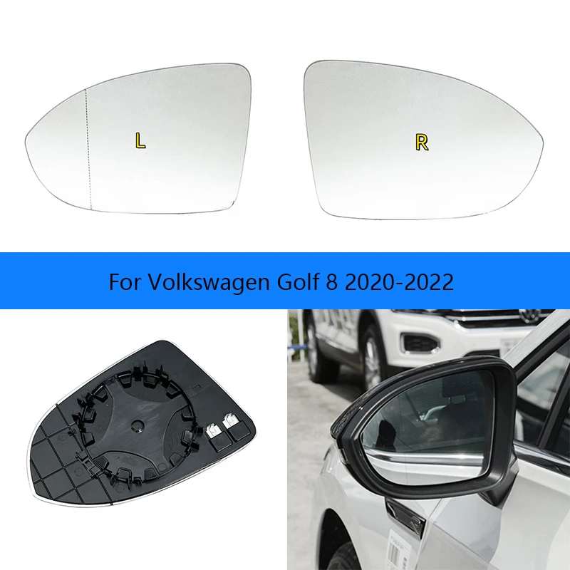 Car Left/Right Side Heated Mirror Glass for Volkswagen Golf 8 20-22 Lens Rearview Mirror Reflector Electric Heating Glass