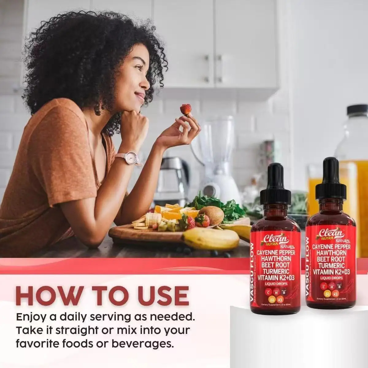 Gotas Líquidas Clean Nutra VascuFlow, Tintura de Apoyo Vascular Todo en Uno con Pimienta de Cayena, Baya de Espino, Raíz de Remolacha, Cúrcuma, Berberina, Canela de Ceilán, Ginseng Panax, Vitamina D3 y K2, Suplemento para el Bienestar del Corazón y los Vasos Sanguíneos, 2 fl oz (60 ml)