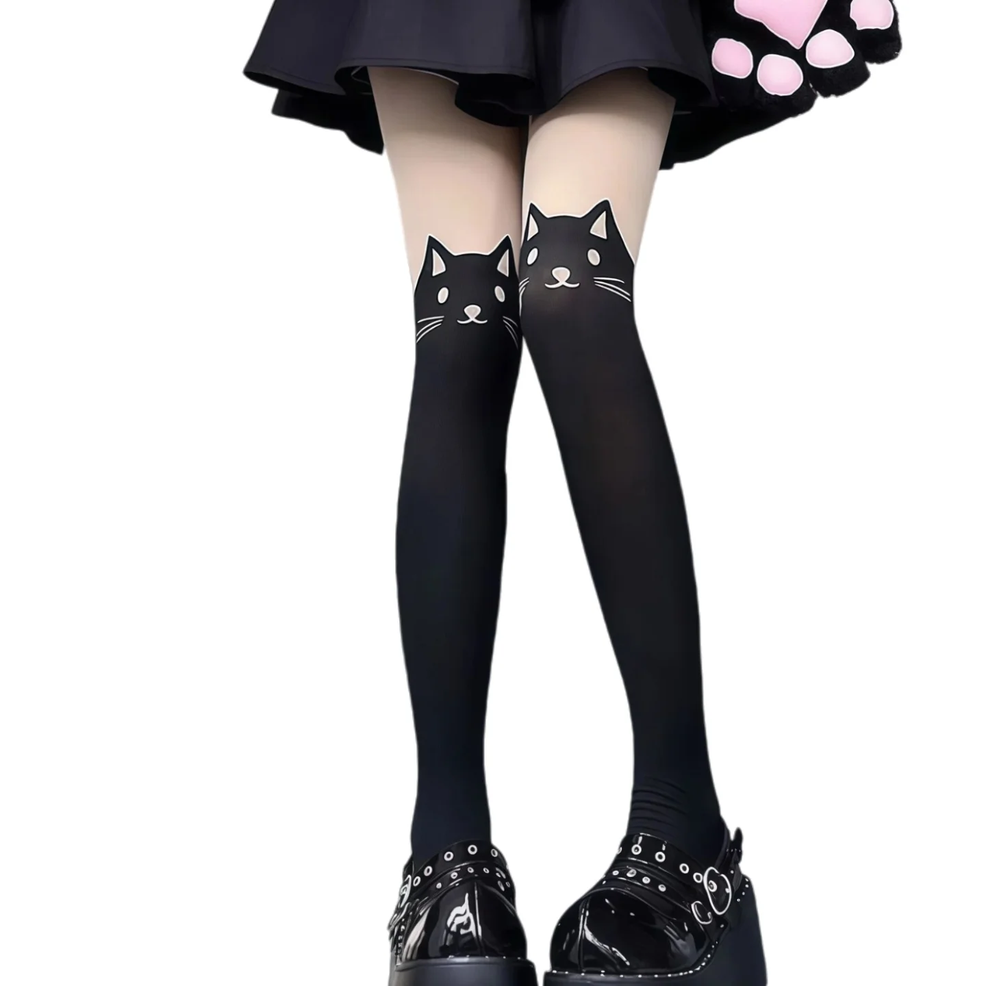 

Женские милые черные шелковые носки выше колена с принтом кошки, повседневные теплые хлопковые чулки выше колена, женские носки и чулочные изделия