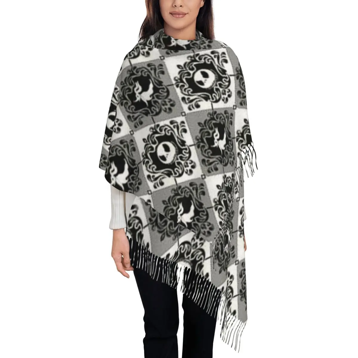 

Шарф с маленькими цветами Джека Скеллингтона на заказ для мужчин и женщин, зимние теплые шарфы, шаль, накидка