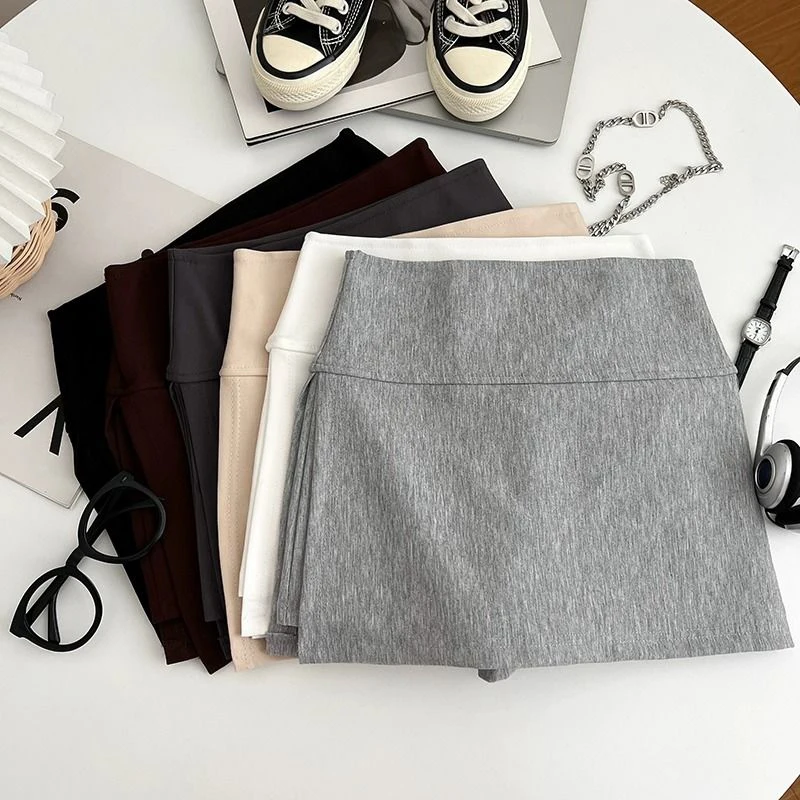 

MEXZT Streetwear Slit Mini Skirt Women High Waist Split A Line Skirts Korean Fashion Black White Grey All Match Wrap Hips Skirt