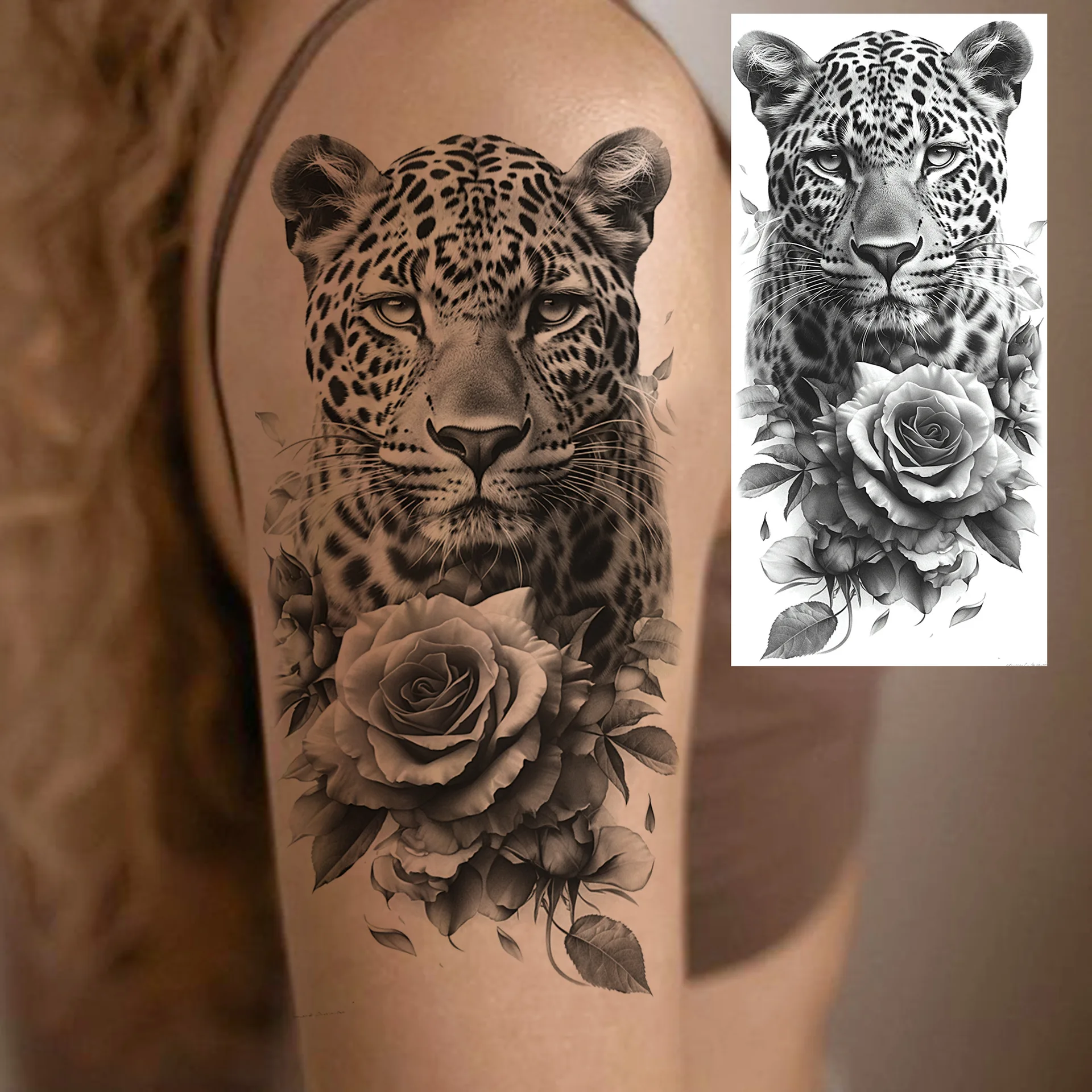 

Premium Realistic Leopard Tattoo Stickers Water Transfer Non Toxic Fade Resistant for Arm Calf Leg Available Various Designs