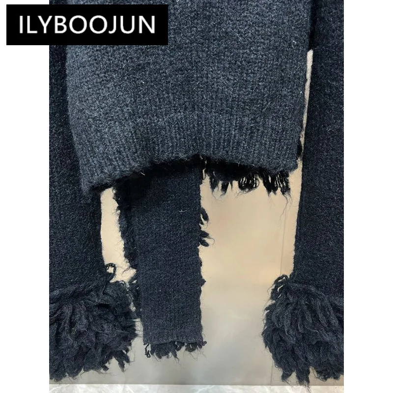 Imagem -06 - Ilyboojun-suéteres de Tricô Feminino Casual Decote em v Manga Comprida Chique Cardigã Emagrecedor Feminino Lenço Patchwork Novo Temperamento