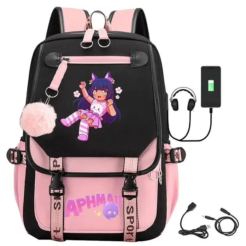 Aphmau print backpacks fashion USB charging school bags for teenage girls laptop bag children cartoon bookbag students rucksack