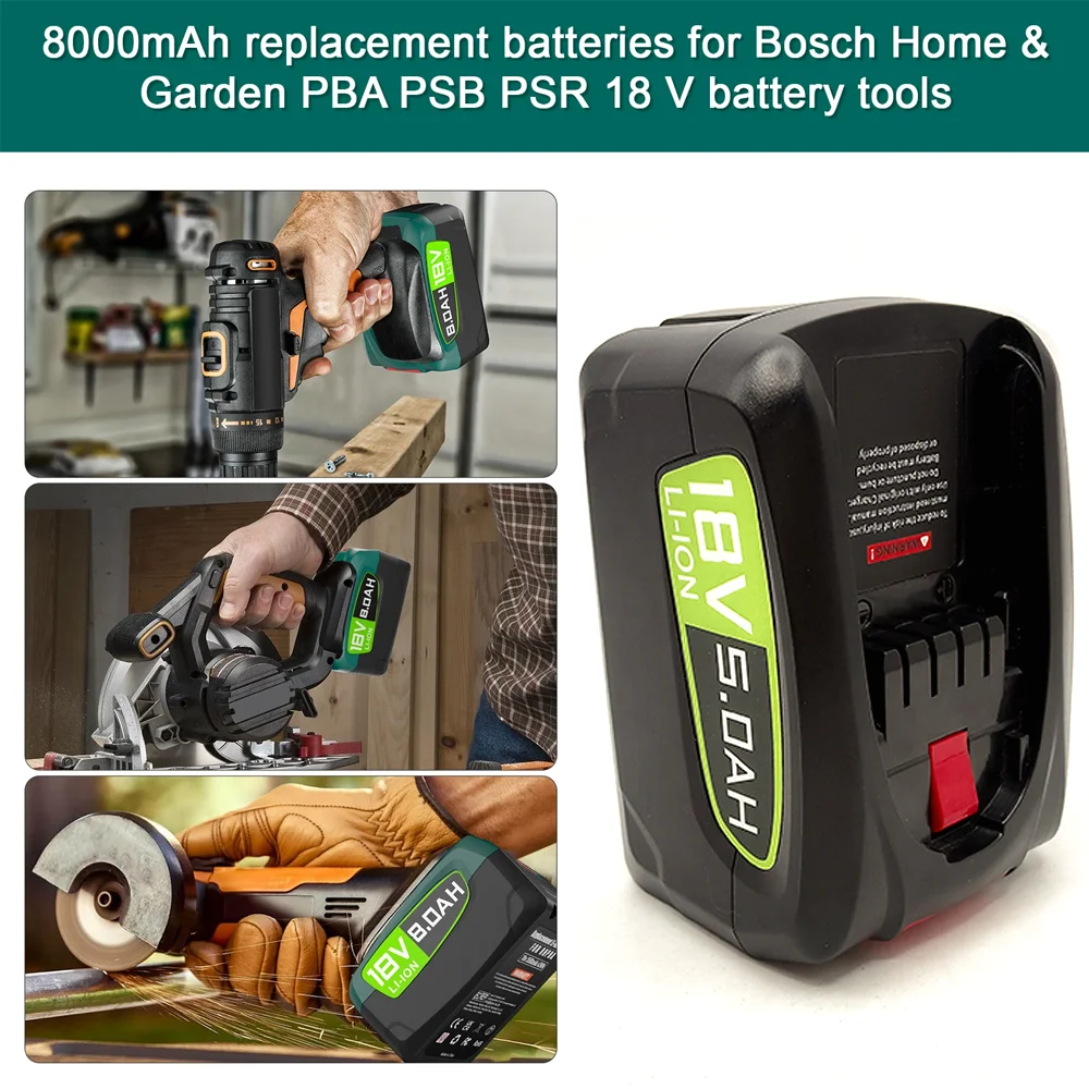 Suitable for Bosch green power tool vacuum cleaner PBA18V 5000mAh lithium battery replacement Bosch 18V PBA PSA PSR