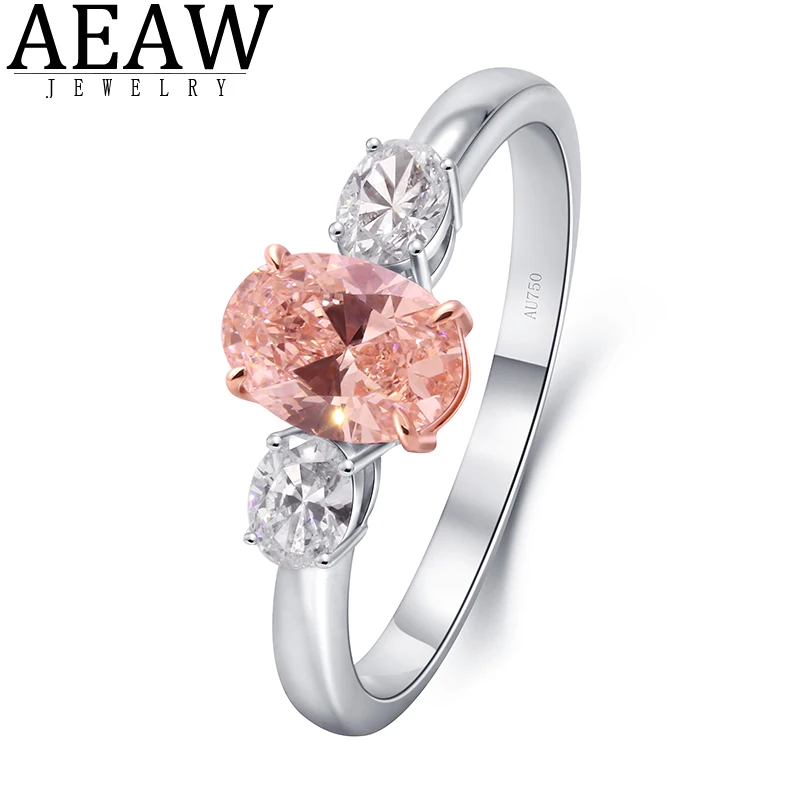 AEAW Jewerly Main Stone 0.7ct Fincy Pink Oval Cut CVD HPHT Lab Grown Diamond Real 14K White Gold Women Ring NGIC Certificate