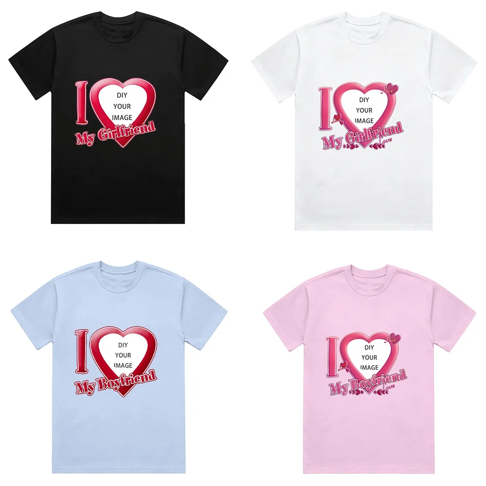 T-shirt en coton de haute qualité à manches courtes DIY « I Love My Boyfriend » personnalisable, T-shirts « I Love My Girlfriend » unisexe, hauts de mode