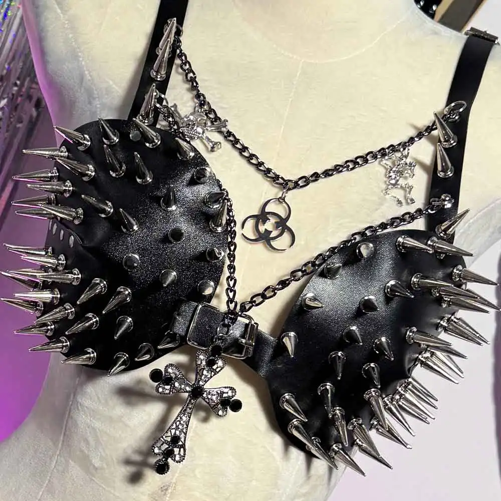 

Punk Rock Y2K Halter Camisole TOPS Hand Made Gothic E-Girls Eco Cross Harajuku Emo Goth Kawaii Grunge 90s Studded Rivet