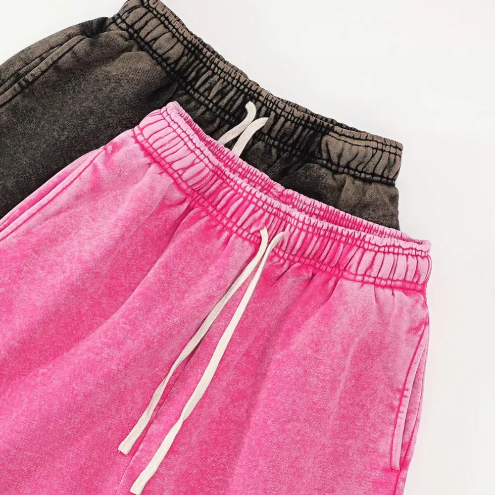 100% Cotton Retro Washed Summer Shorts Mens Loose Fit Batik Sports Beach Short 420G Solid Customized Street Trousers Oversized