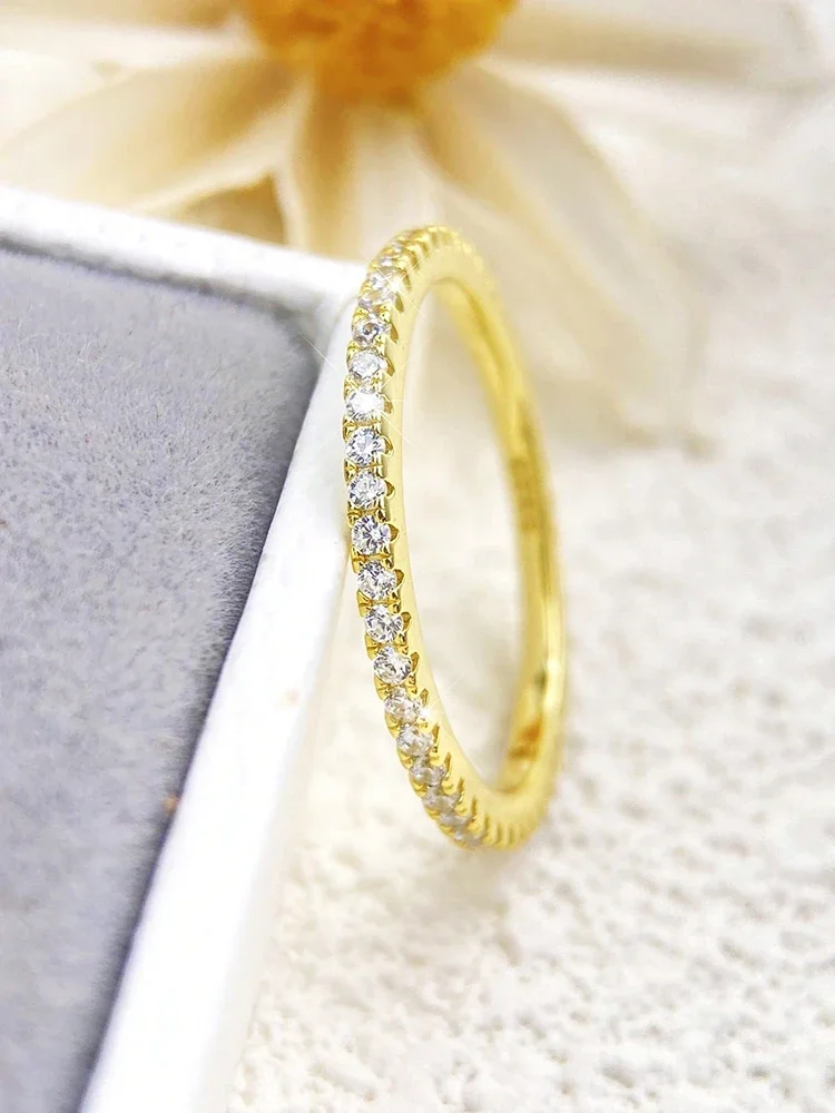 Women's 925 Sterling Silver Shiny Full Zircon Stackable Ring