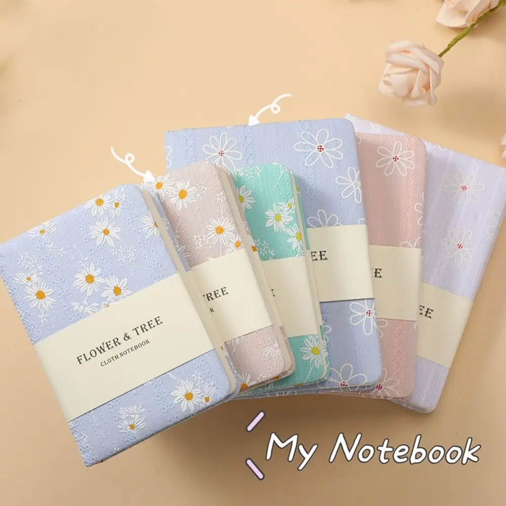 

Portable Stylish Daisy Hand Ledger Compact Morandi Floral Notebook Fabric Cover Cotton Cloth Binding Pocket Book Office