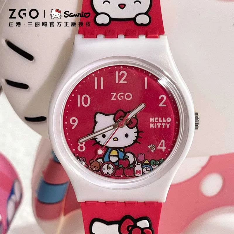 Sanrio Zgo Hellokitty Watch Digital Silicone Student Waterproof Luminous Pointer Watch For Student Birthday Gift