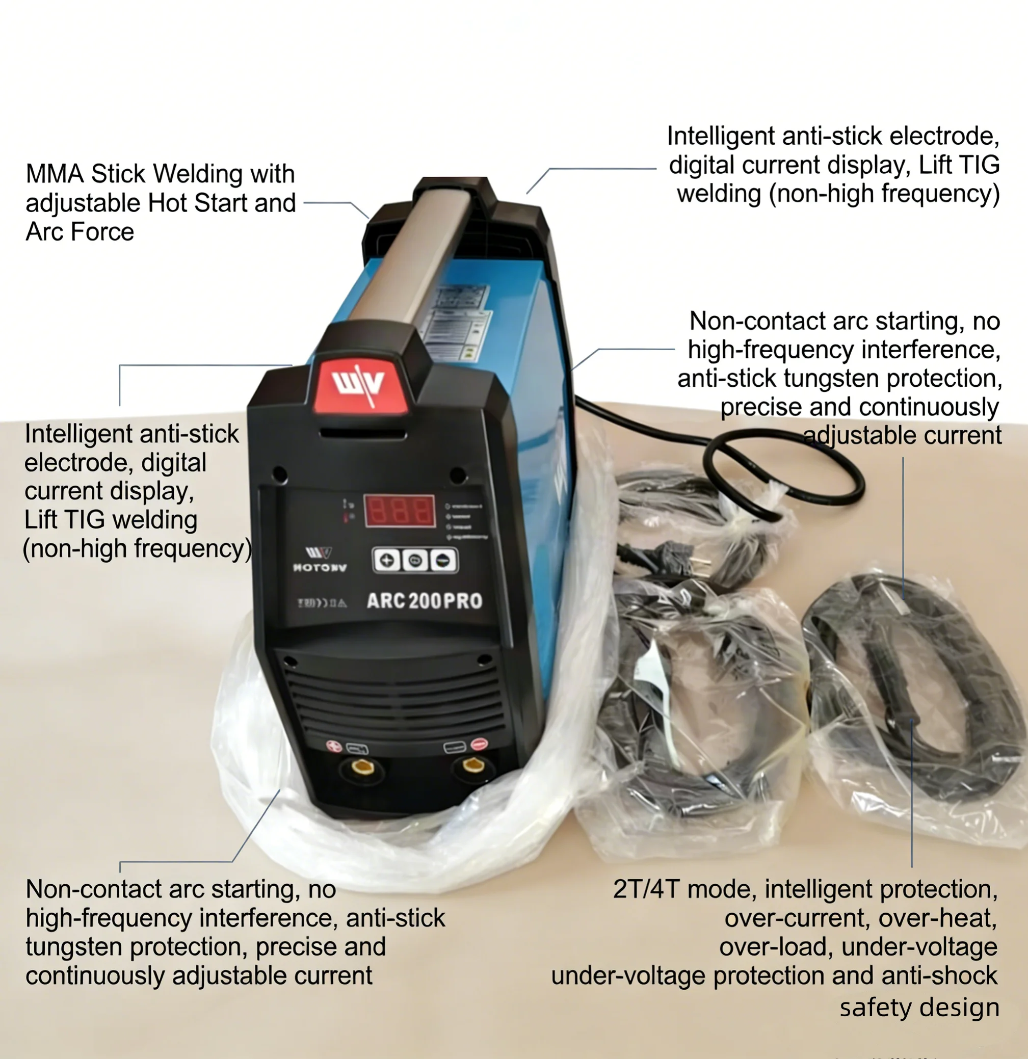 VECTOR 2IN1 MMA Lift TIG Welder 200A IGBT AC DC Inverter Anti-Stick Manual Welding Machine Single Phase 220V ARC221 Home Use