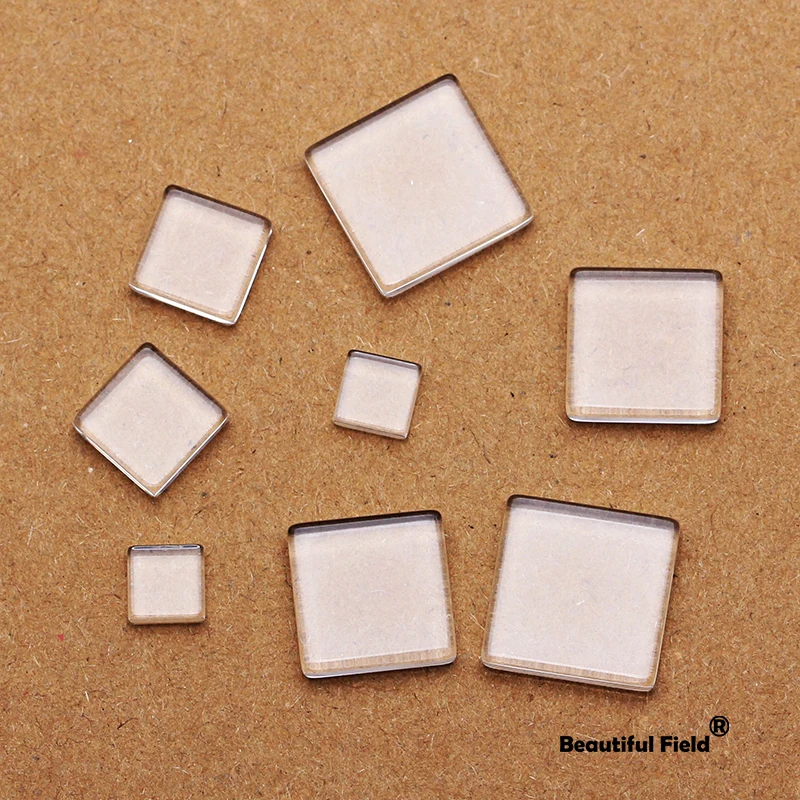 8–25 mm quadratische Klarglas-Cabochons, Blanko-Set, handgefertigte Fassungen, Steine, transparentes Glas mit flacher Oberfläche – Detail 4