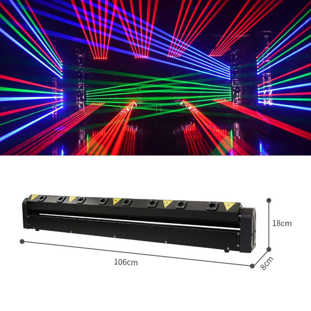 Butoy 8 Eyes Stage DMX LED Fascio Laser Moving Head Light RGB 500mw 300mw Luci da bar per DJ Disco Party Progetto di nozze Wash Spot