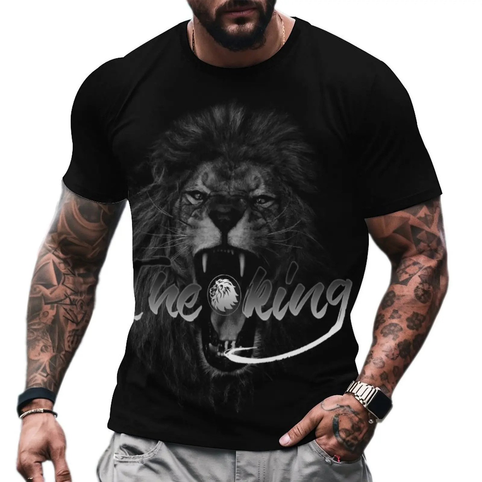 Summer Men's Soprts Short Sleeve Tees The Animal Lion King 3d Print T-shirt Men's Street Top Casual O-neck Oversized Menswear