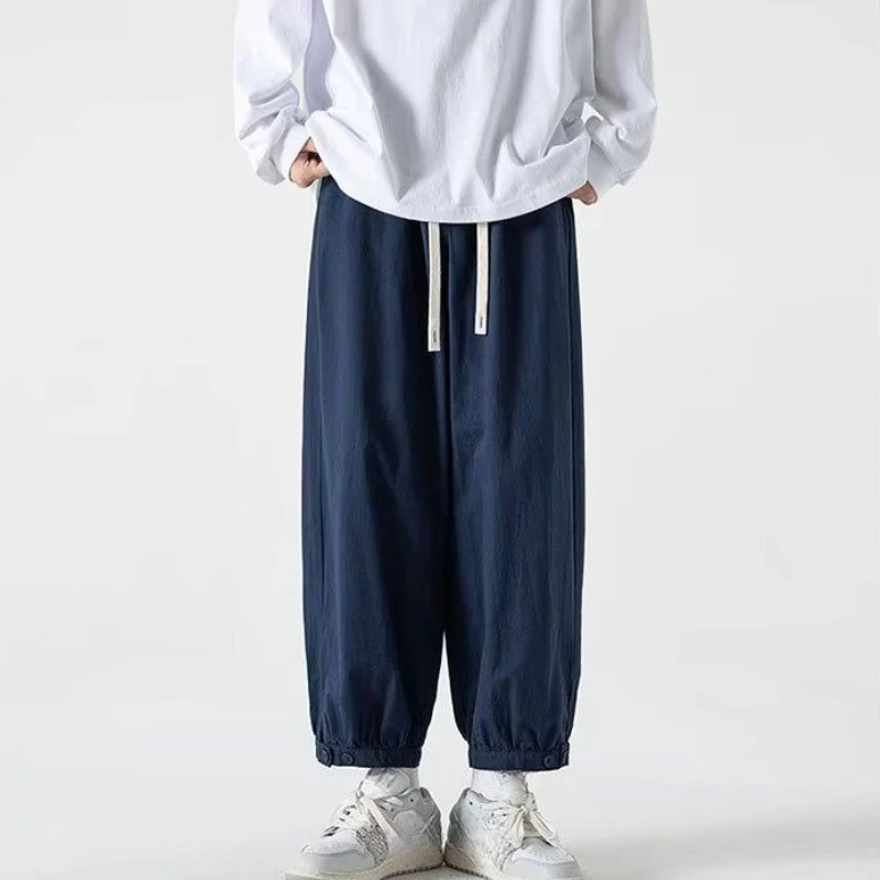 

GELITAYIN Summer Thin Wide Cropped Trousers For Men Aesthetic Baggy Slacks Korean Style Original Clothing Fashion Loose Casual P