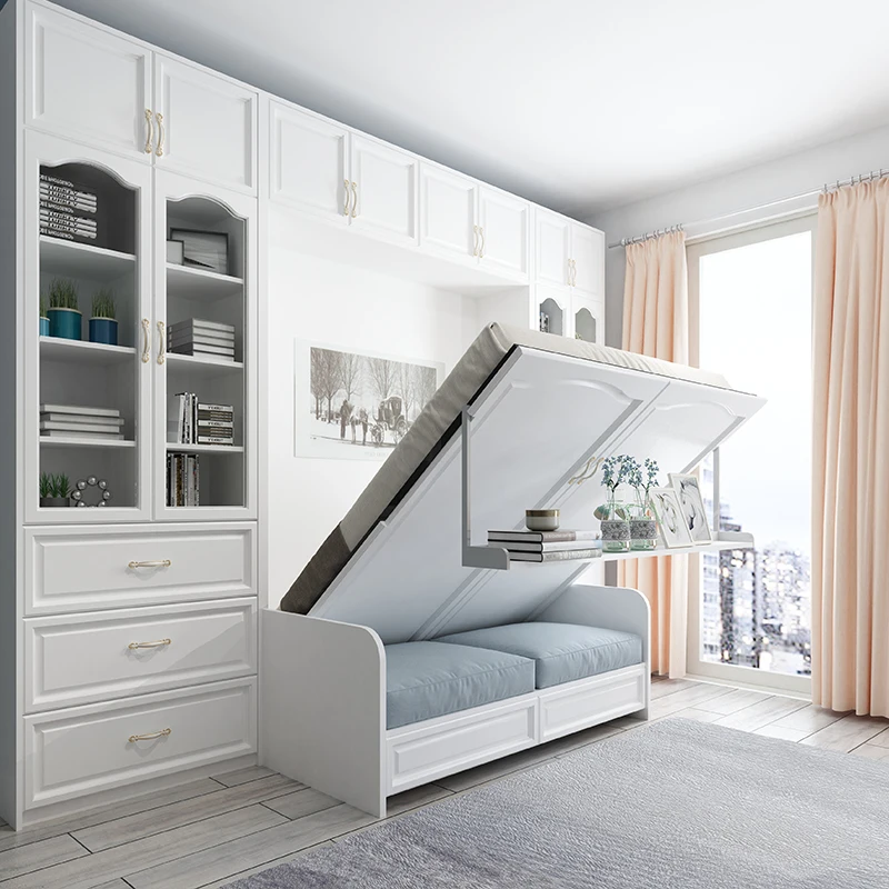 

Integrated Multifunctional Murphy Wall Bed with Sofa Study Room Bookshelf Wardrobe Sofa Bed-Solid Invisible Folding Design